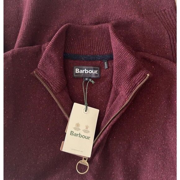 Barbour Essential Tisbury Men Sz Medium Dark Maroon/Ruby Half Zip Sweater - Picture 9 of 13